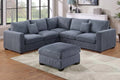 Poundex F8303 4 pc dark grey corduroy fabric upholstered sectional sofa with ottoman