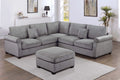 Poundex F8305 4 pc fog grey corduroy fabric sectional sofa with rounded arms and ottoman