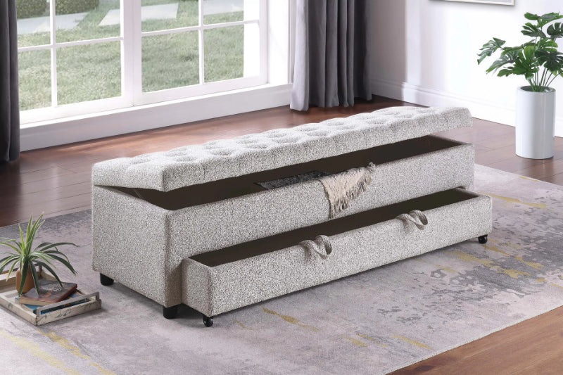 Poundex F8316 Beige boucle fabric storage and underseat storage bedroom entry bench