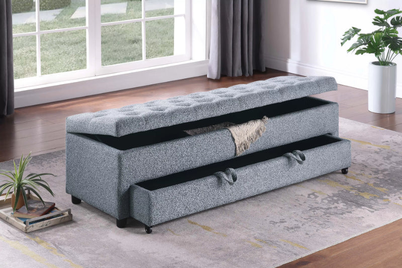 Poundex F8317 Grey boucle fabric storage and underseat storage bedroom entry bench