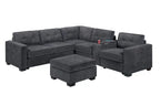Poundex F8319 4 pc black waffle suede fabric 104" reversible sectional sofa with USB cup console and ottoman