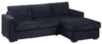 Poundex F8325 2 pc black fur like wide welt corduroy sectional sofa with chaise