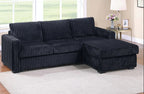 Poundex F8325 2 pc black fur like wide welt corduroy sectional sofa with chaise