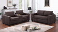 Poundex F8348 2 pc chocolate wide welt fur like corduroy sofa and love seat set with charging station cup holders and storage