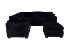 Poundex F8353 4 pc Black fur like jumbo corduroy fabric 99" sectional sofa with ottoman