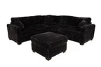 Poundex F8353 4 pc Black fur like jumbo corduroy fabric 99" sectional sofa with ottoman