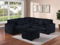 Poundex F8353 4 pc Black fur like jumbo corduroy fabric 99" sectional sofa with ottoman