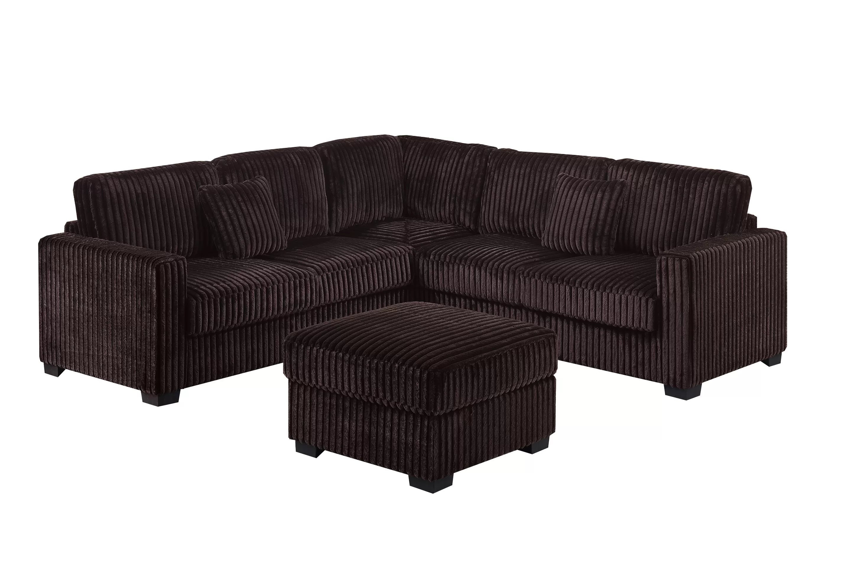 Poundex F8354 4 pc Coffee brown fur like jumbo corduroy fabric 99" sectional sofa with ottoman