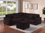 Poundex F8354 4 pc Coffee brown fur like jumbo corduroy fabric 99" sectional sofa with ottoman