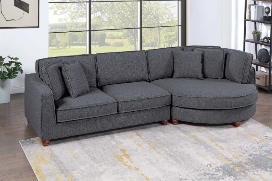 Poundex F8357 2 pc pewter boucle fabric extra large sectional sofa with rounded cuddle chaise