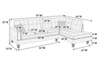 Poundex F8370 2 pc charcoal linen like fabric sectional sofa with chaise and nail head trim