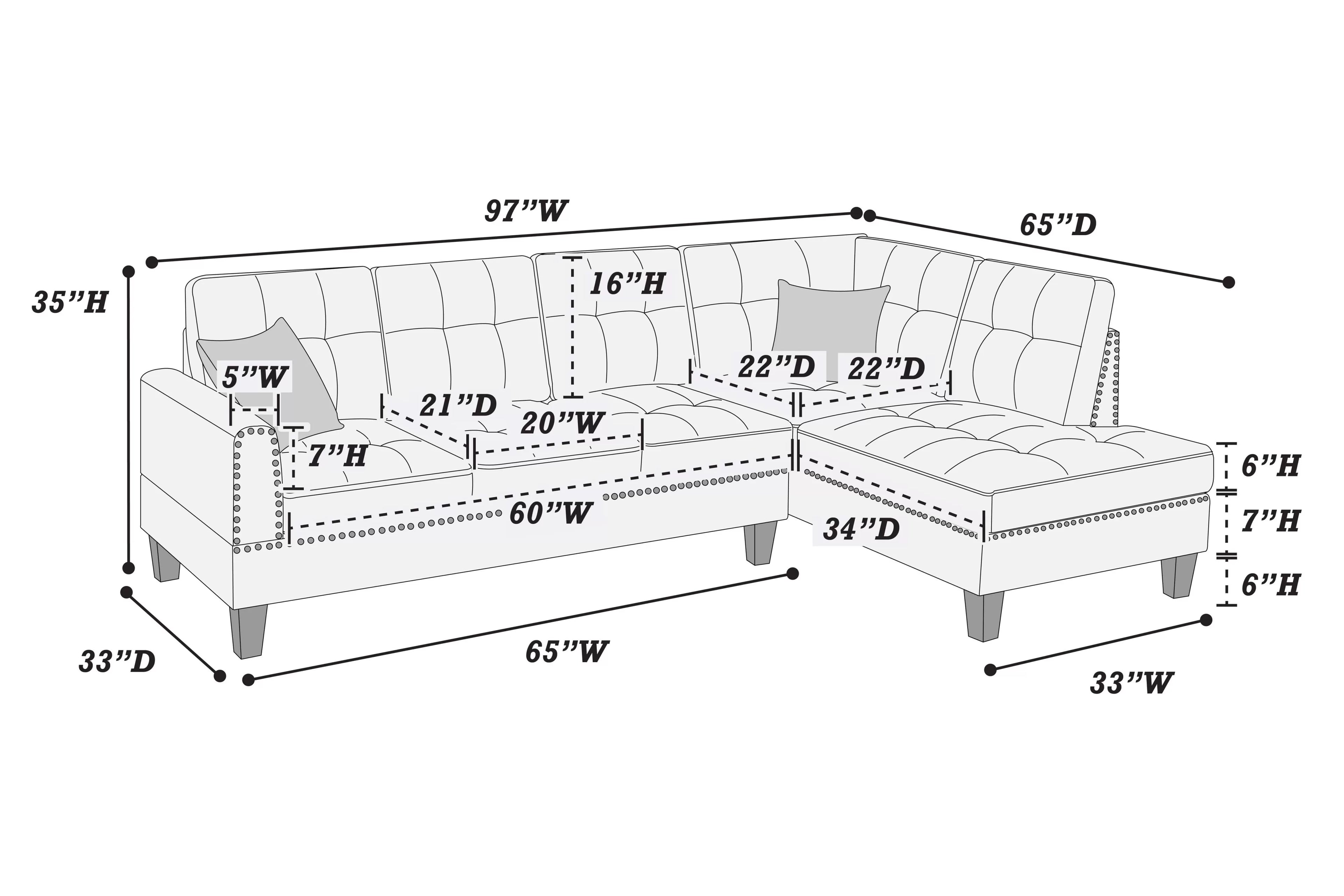 Poundex F8370 2 pc charcoal linen like fabric sectional sofa with chaise and nail head trim