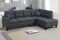Poundex F8370 2 pc charcoal linen like fabric sectional sofa with chaise and nail head trim