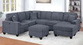 Poundex F8371 5 pc dark grey corduroy fabric upholstered sectional sofa with chaise and ottoman USB charging on arm