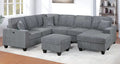 Poundex F8372 5 pc fog grey corduroy fabric upholstered sectional sofa with chaise and ottoman USB charging on arm