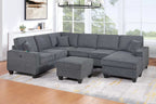 Poundex F8374 5 pc Slate grey textured fabric upholstered sectional sofa with chaise and ottoman USB charging on arm