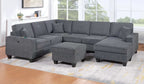 Poundex F8374 5 pc Slate grey textured fabric upholstered sectional sofa with chaise and ottoman USB charging on arm