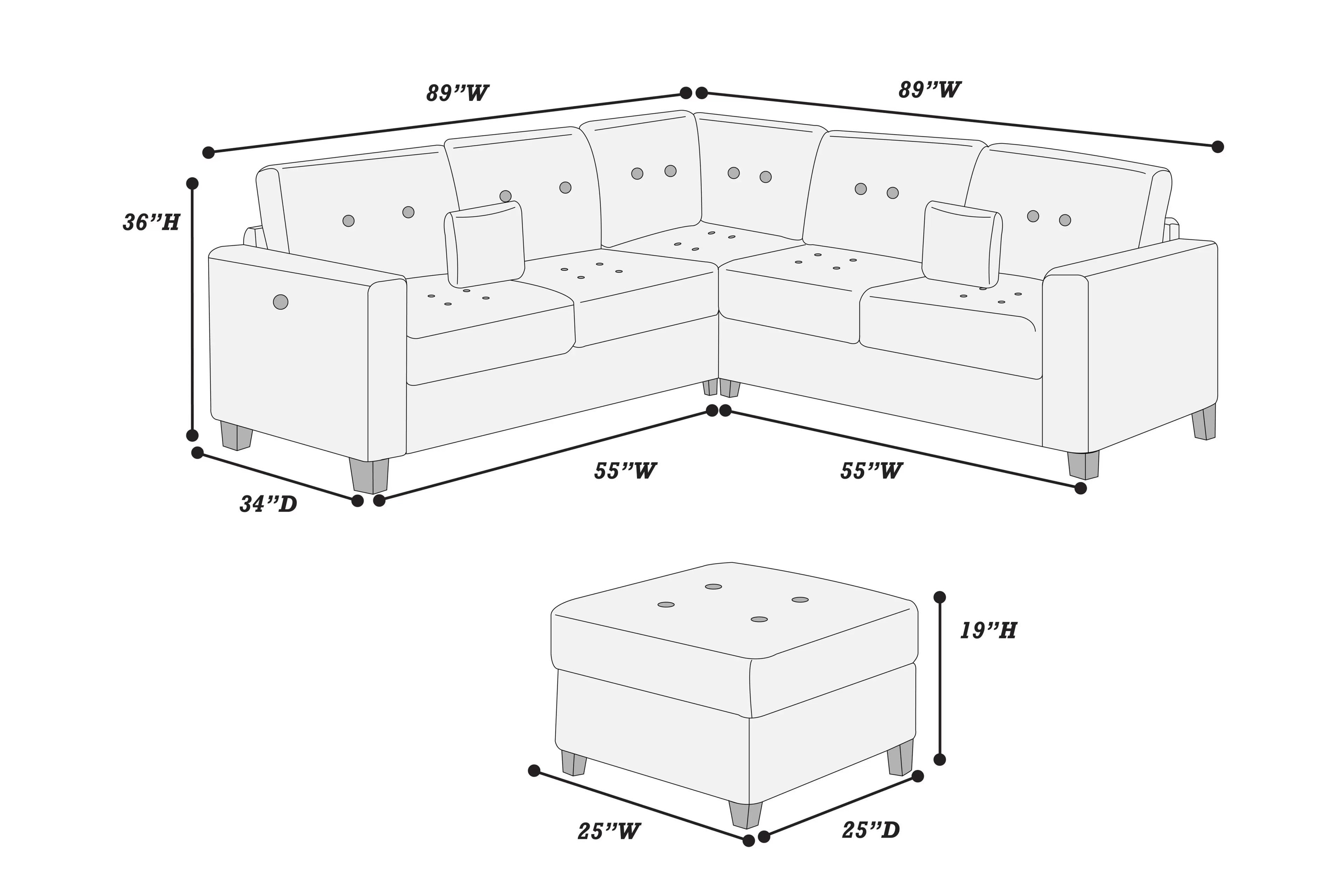 Poundex F8380 4 pc Dark blue chenille fabric 89" sectional sofa with ottoman and USB plugs