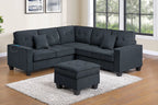 Poundex F8379 4 pc Slate black chenille fabric 89" sectional sofa with ottoman and USB plugs