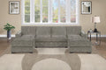 Poundex F8395 3 pc light brown chenille fabric sectional sofa with double chaise