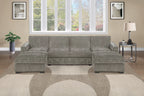 Poundex F8395 3 pc light brown chenille fabric sectional sofa with double chaise