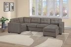 Poundex F8396 3 pc mocha waffle suede fabric U shaped sectional sofa with reversible chaise