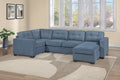 Poundex F8397 3 pc Blue waffle suede fabric 118" U shaped sectional sofa with reversible chaise
