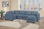 Poundex F8397 3 pc Blue waffle suede fabric 118" U shaped sectional sofa with reversible chaise