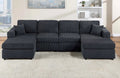 Poundex F8407 4 pc black corduroy fabric sectional sofa with double chaise