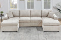 Poundex F8408 4 pc ivory corduroy fabric sectional sofa with double chaise