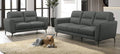 Poundex F8419 2 pc dark grey top grain leather sofa and love seat set with flared arms and dark legs