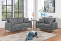 Poundex F8437 2 pc dark gray polyfiber woven fabric sofa and love seat set with chrome legs