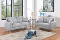 Poundex F8438 2 pc light gray polyfiber woven fabric sofa and love seat set with chrome legs