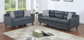 Poundex F8444 2 pc blue grey faux linen fabric mid century modern sofa and love seat set tapered legs