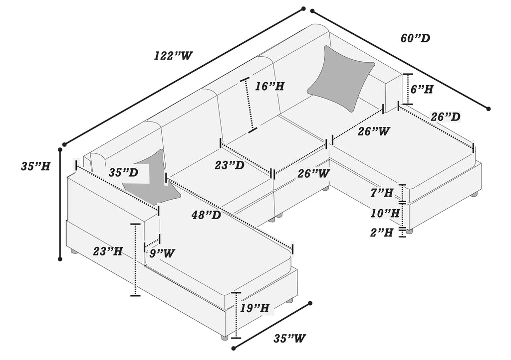 Poundex F8450 4 pc fog grey corduroy fabric sectional sofa with double chaise