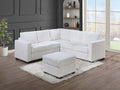 Poundex F8464 4 pc milk white corduroy fabric upholstered sectional sofa with ottoman