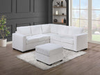Poundex Milk White Corduroy Fabric Sectional Sofa with Ottoman – F8464