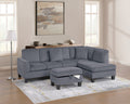 Poundex F8473 3 pc dark grey corduroy fabric sectional sofa with storage ottoman and RAF chaise