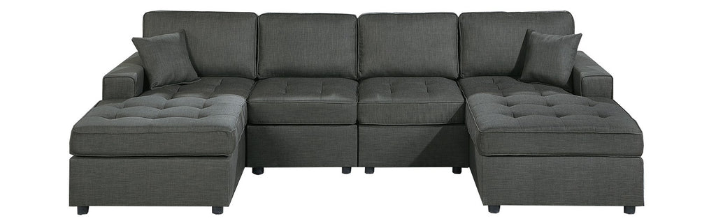 Poundex F8475 4 pc ash black dorris linen like fabric sectional sofa with double chaise
