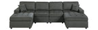 Poundex F8475 4 pc ash black dorris linen like fabric sectional sofa with double chaise