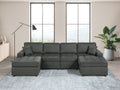 Poundex F8475 4 pc ash black dorris linen like fabric sectional sofa with double chaise