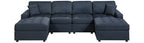 Poundex F8476 4 pc dark blue dorris linen like fabric sectional sofa with double chaise