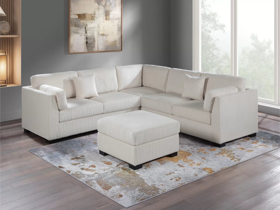 Poundex F8480 4 pc beige corduroy fabric upholstered sectional sofa with ottoman