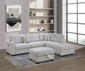 Poundex F8486 3 pc bone woven fabric sectional sofa with USB plugs square arms with chaise and storage ottoman