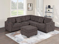 Poundex F8491 4 pc chocolate brown corduroy fabric upholstered sectional sofa with ottoman USB