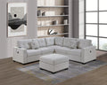 Poundex F8494 4 pc bone woven fabric upholstered sectional sofa with ottoman USB plugs nail head trim