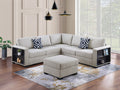 Poundex F8496 4 pc beige boucle fabric upholstered sectional sofa with storage arms and ottoman
