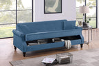 Poundex F8528 Blue fabric adjustable storage sofa futon with storage under seat and folding back