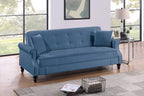 Poundex F8528 Blue fabric adjustable storage sofa futon with storage under seat and folding back
