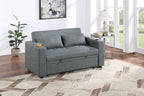 Poundex F8534 Black grey linen like fabric sofa set pull out sleep area folding back cup holders in arms